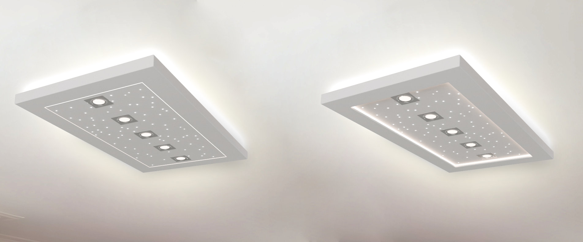 Plafonniers multi-éclairages LED spots 1 ligne, ciel étoilé double position encastré/affleurant
